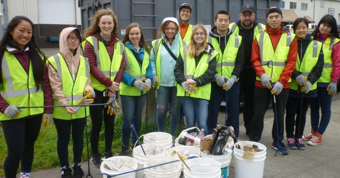 service project picking up trash and debris