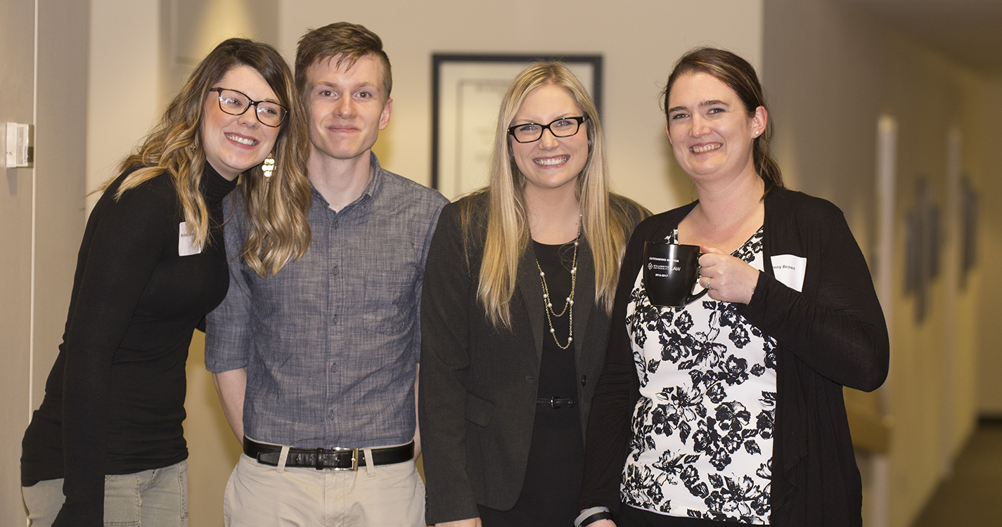 Salem attorney Jennifer Brown JD'08 (far right) with (l to r): 2L Brittany Sumner, 1L Will Riddell, and 3L Shelby Thomas.