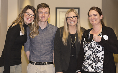 Salem attorney Jennifer Brown JD'08 (far right) stands with her Willamette Law student mentees (l to r): 2L Brittany Sumner, 1L Will Riddell, and 3L Shelby Thomas.