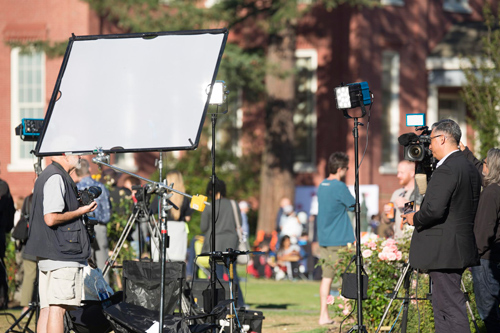 TV crews prepare for live broadcast