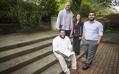 Members of the editorial board of the Social Justice and Equity Law Journal (from L to R: Felipe Rendón, Andy Blevins, Megan Oshiro and Christian Muro).