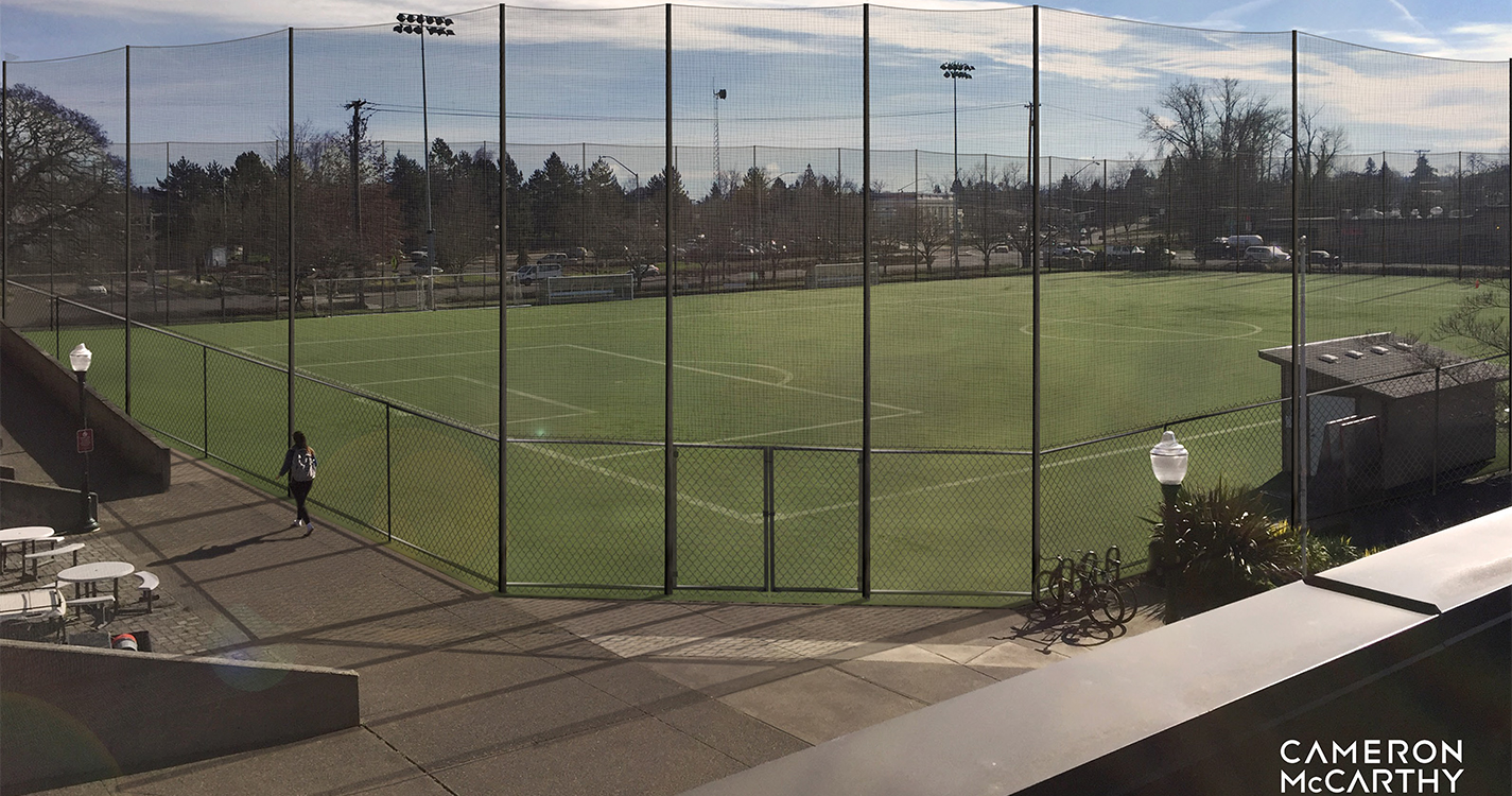 Digital rendering of a tall netted fence that will surround Sparks Field