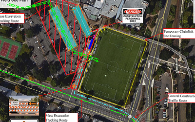 During construction on Sparks Field, more than half of Sparks parking lot will be closed. Parking will only be available in the rows of spots nearest Bellevue St. Access the parking lot via Winter St. The entry from Bellevue St. will be closed for construction.