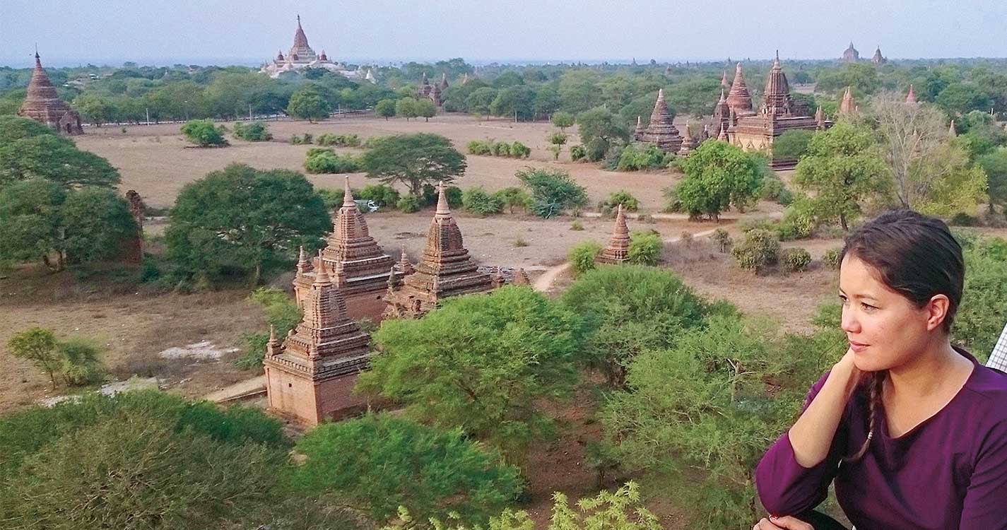 Phoebe Keever with temples in Myanmar