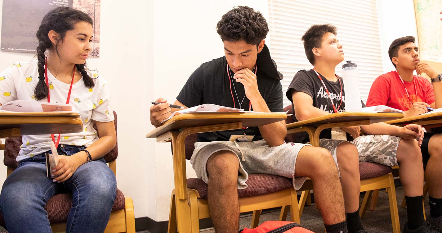 Students working at desks