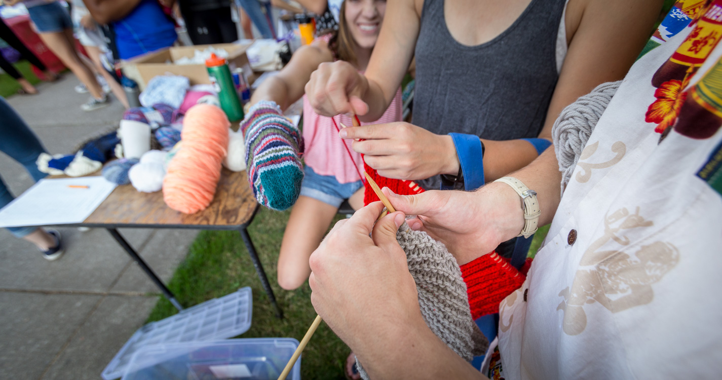 Students knitting