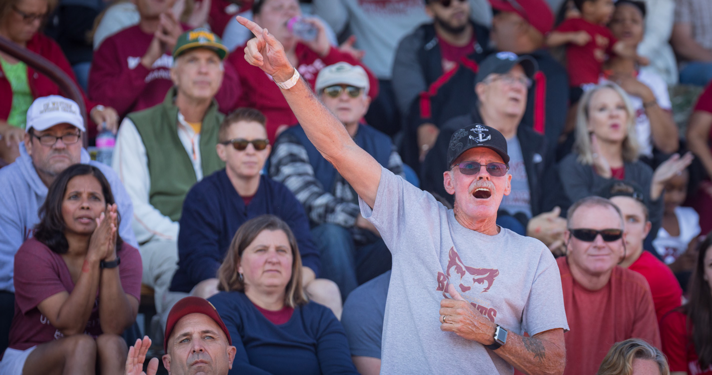 Fans cheer in the football stands