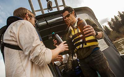 Assistant Professor of Chemistry David Griffith and research student Logan Vine ’17 