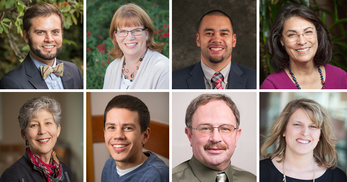 headshots of Mitch Diaz ’16, Sue Corner ’90, Kip Ioane, Reyna Meyers, SaVanna Kraal, Rich Dennis, Ryan Bundy and Karen Wood