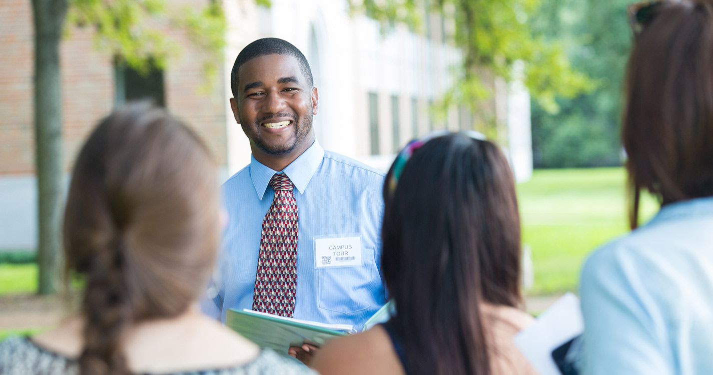 Student giving a tour of campus