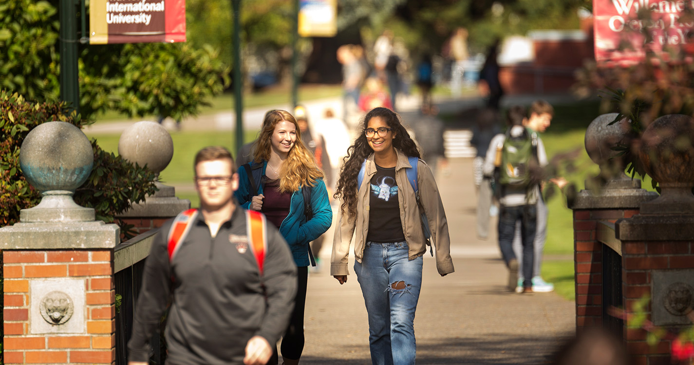 Students walking on campus 