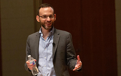 Seth Stephens-Davidowitz speaks on the Hudson Hall stage