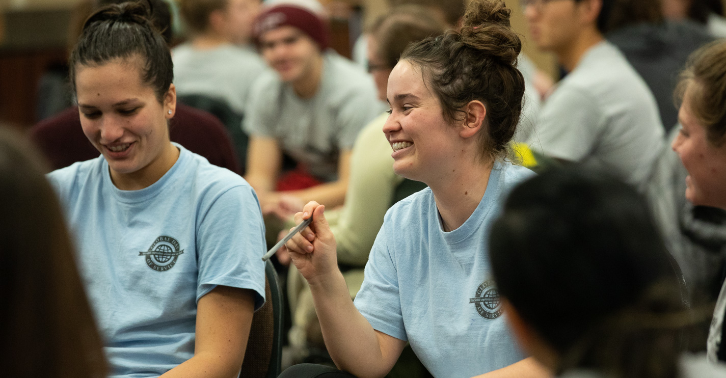 Smiling student in a discussion