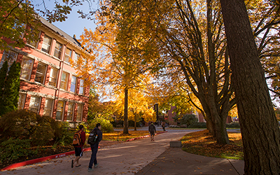 students walking by eaton hall