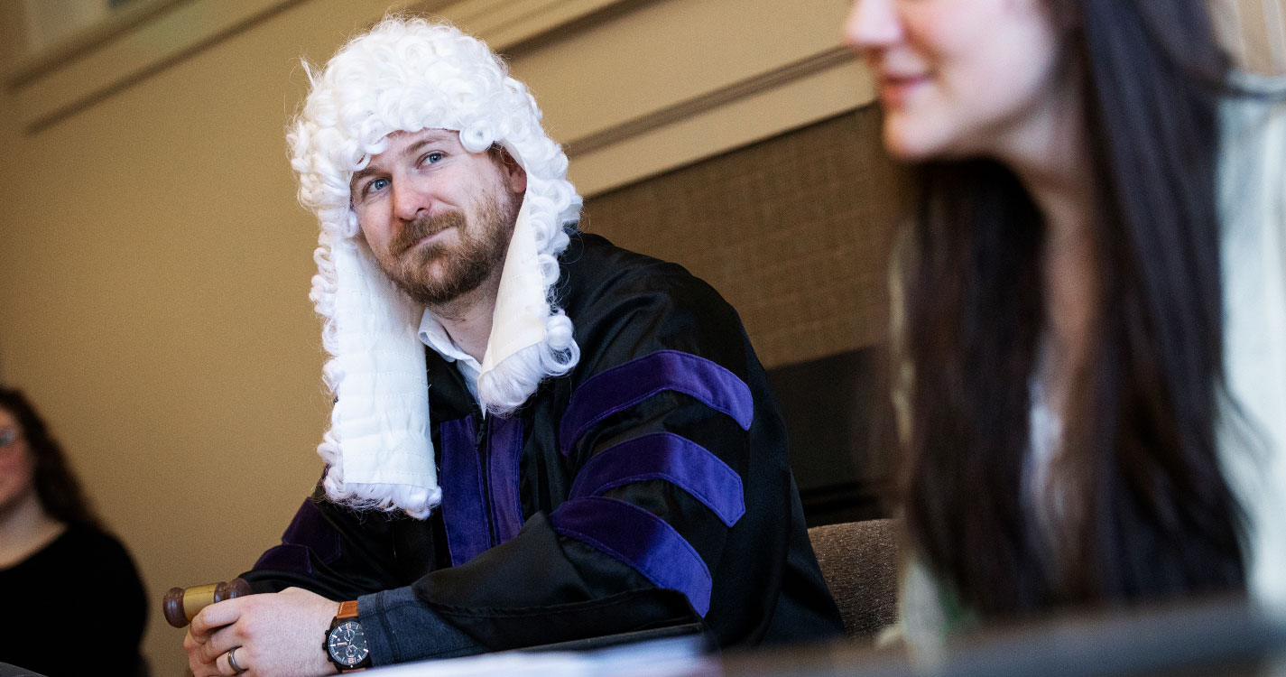 Nathaniel Woodward at Street Law's Mock trial earlier in the spring 2020 semester