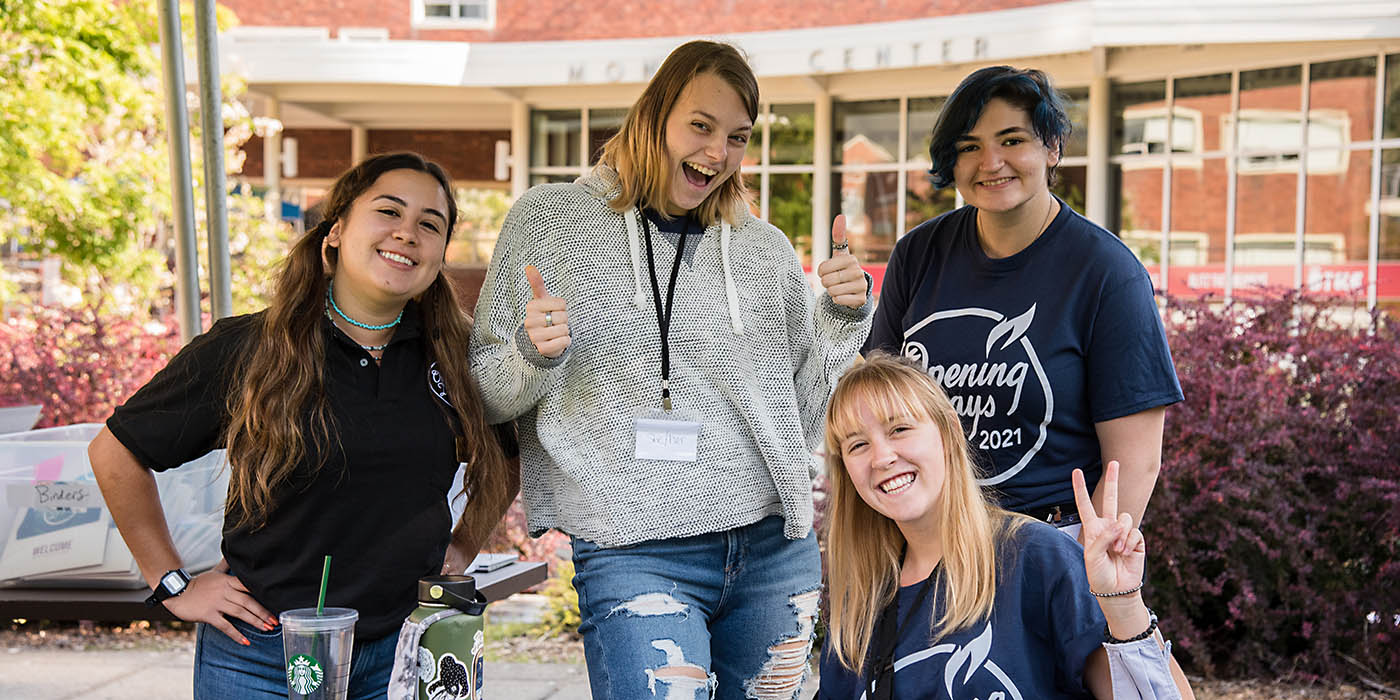 Student Leaders welcomed new students at Matthews Hall on move-in day at the check-in table.