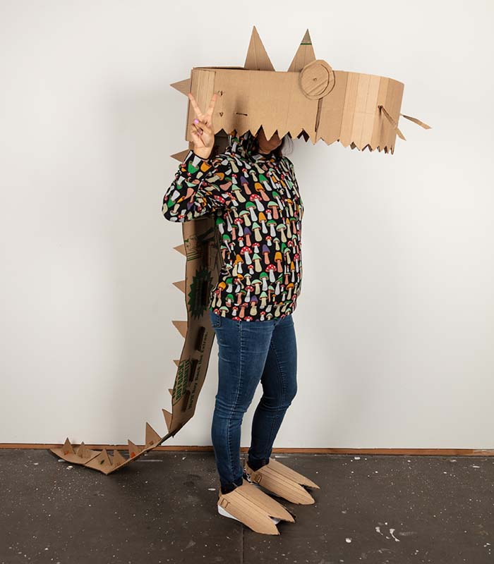 Students modeling cardboard