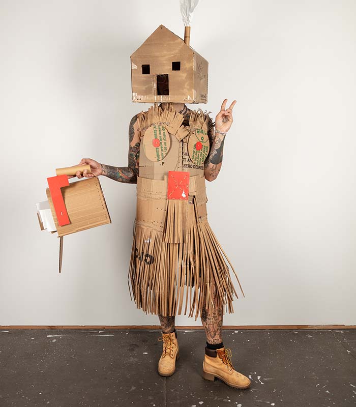 Students modeling cardboard