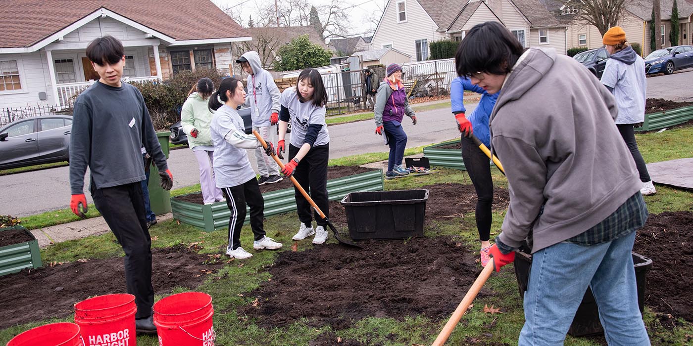 Students shoveling