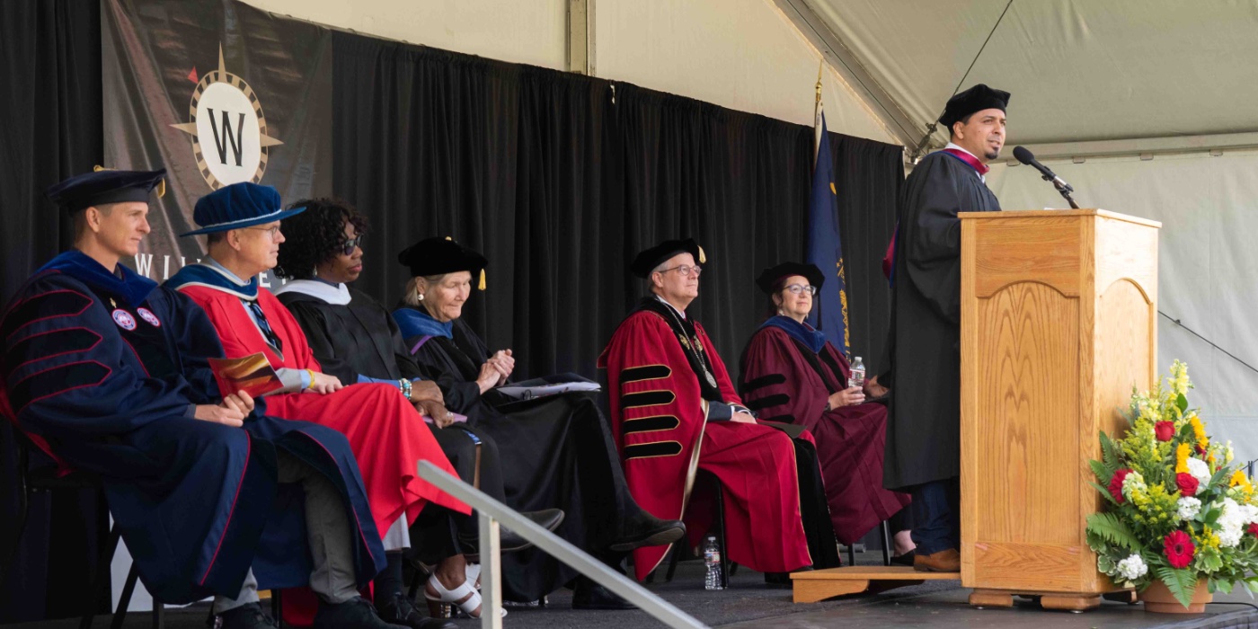 Campus leaders sitting on stage during Convocation