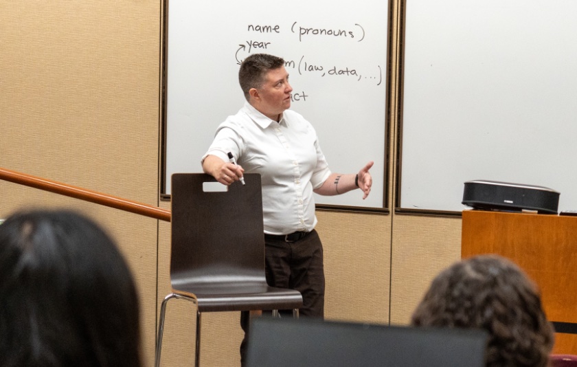 Meghan Maury speaks to an audience at Willamette University