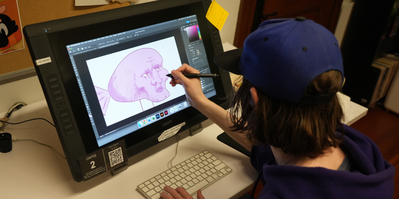 A student draws at the Animation Jam 2025