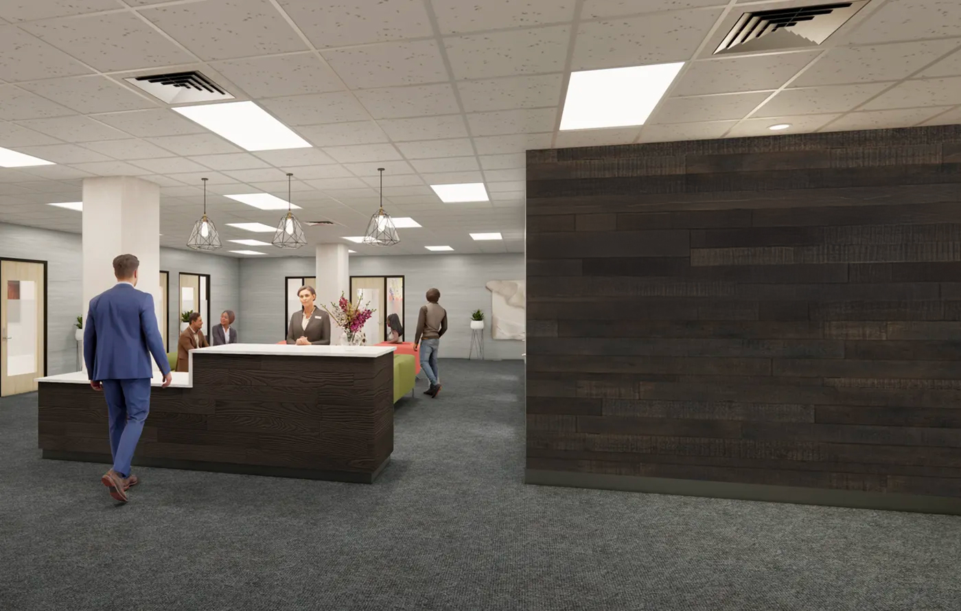 An architectural rendering of the Renjen Career Center interior