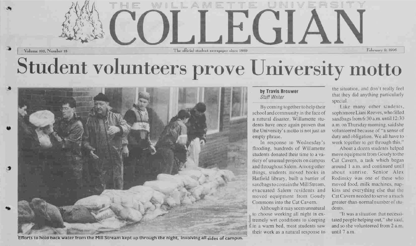 Front page of the Feb. 9,1996 special edition of The Collegian.