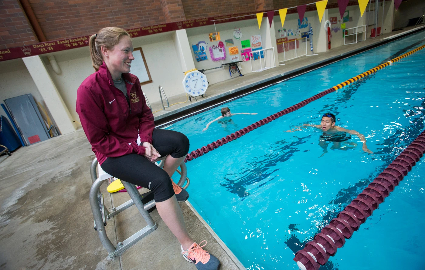 Leslie Shevlin sitting next to pool in Sparks