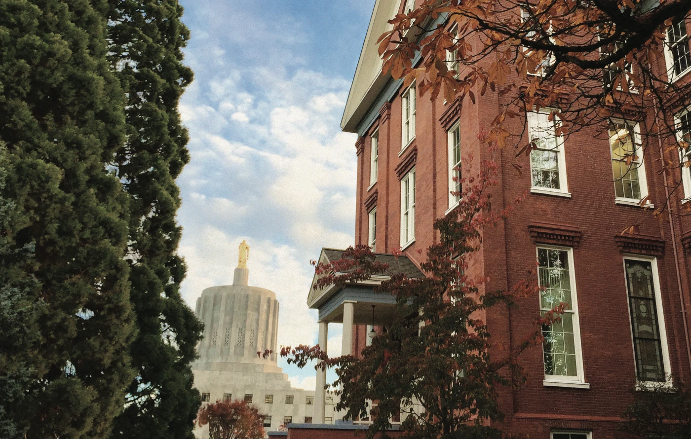 Capitol building behind Waller Hall
