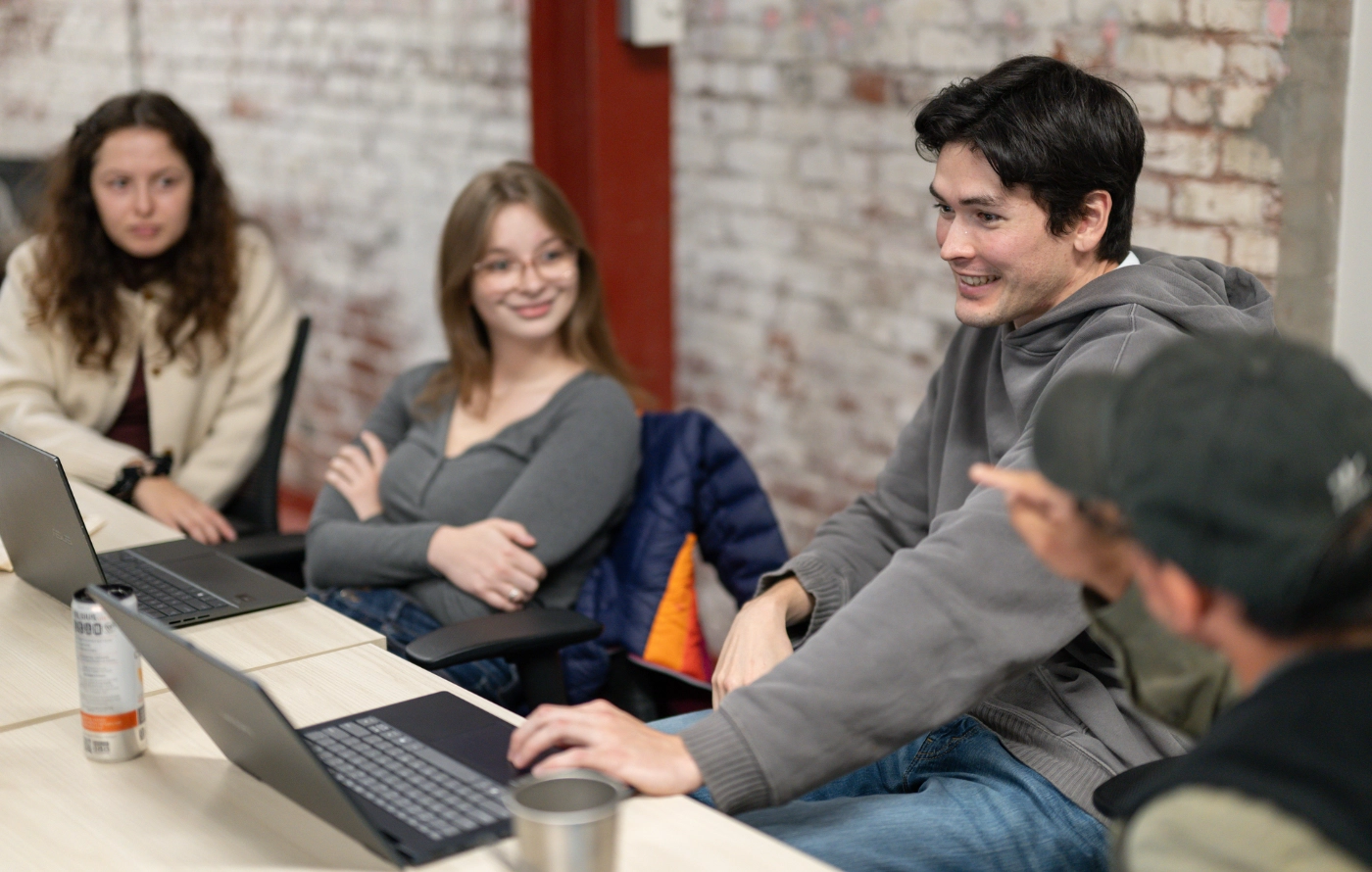 Students and a laptop