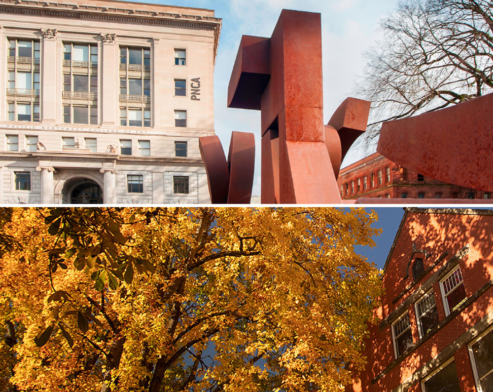 Two images, PNCA Campus and Salem campus, split above and below