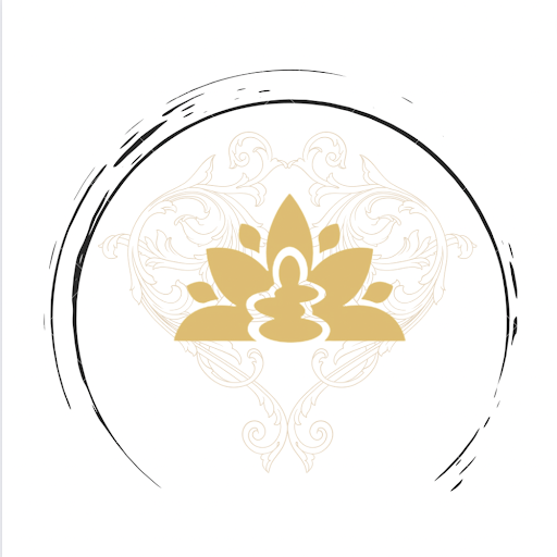 Office of SRL logo of a gold yellow lotus on top of light gold filigree and a black circle border. 