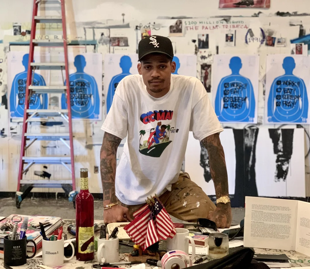 Artist Julian Gaines in his studio