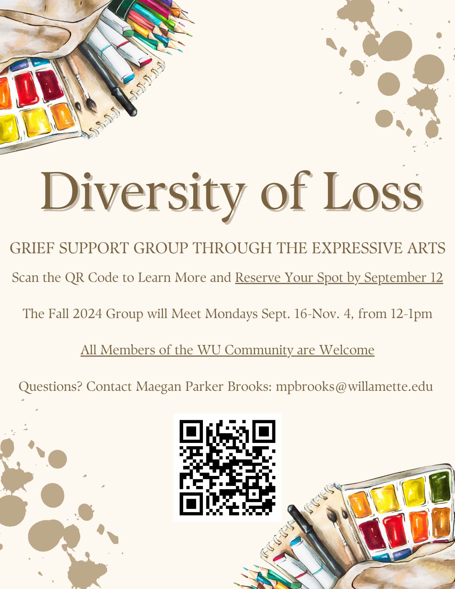 The Fall 2024 Diversity of Loss Poster with QR Code for Sign Ups