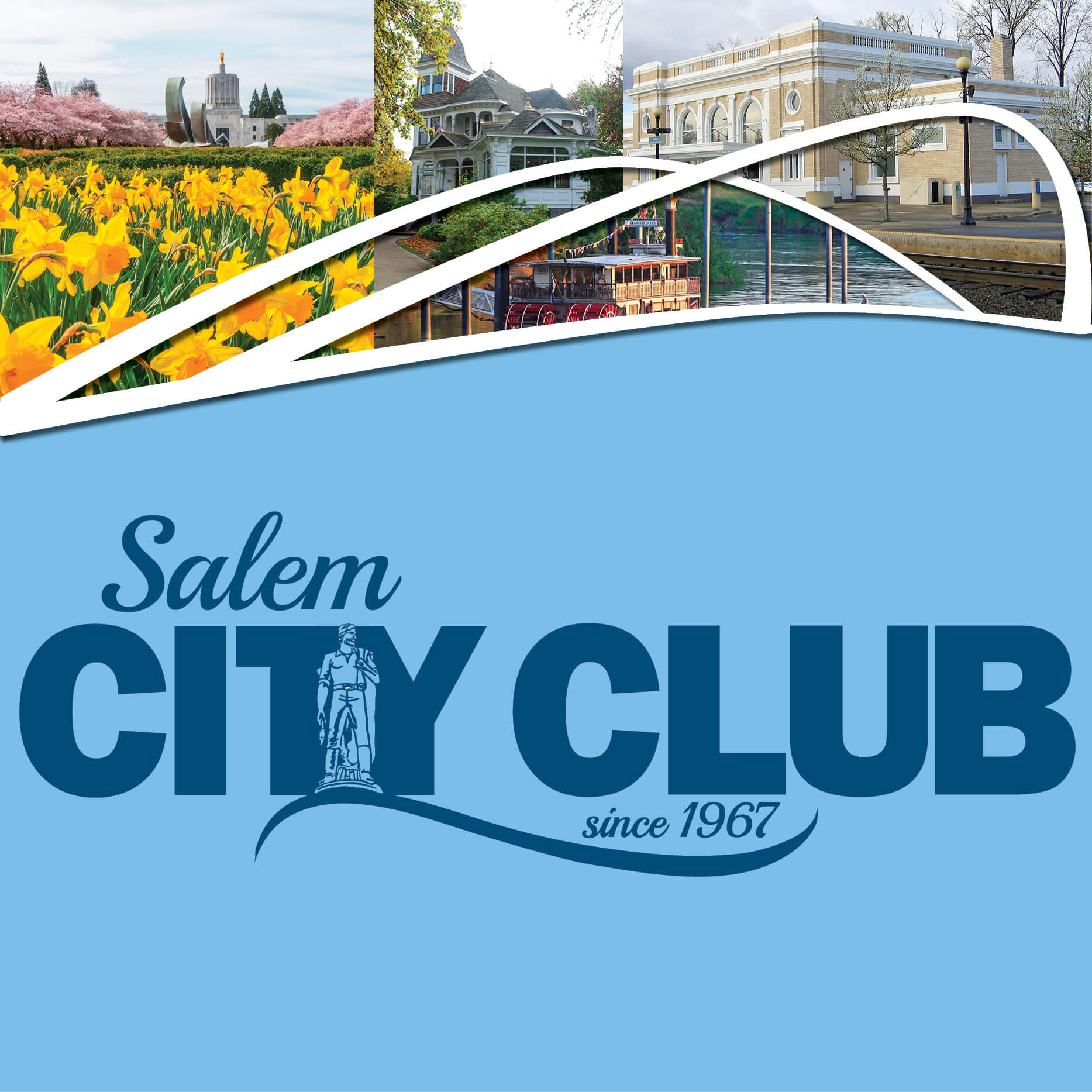 City Club of Salem Logo and photos of buildings in Salem, OR. 