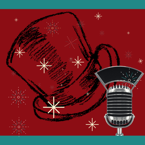 graphic of a top hat and a vintage microphone